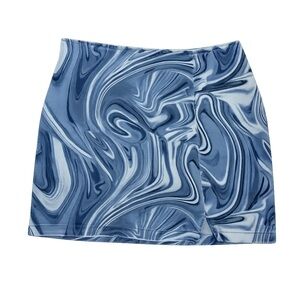 Wild Fable Blue Marble Swirl Print Mini Skirt Women Size 8 High Rise Slit Denim